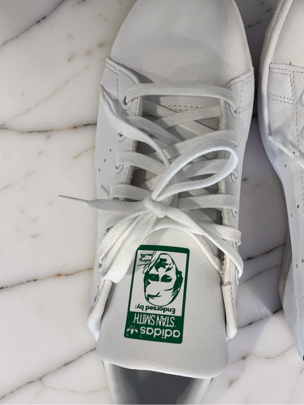 adidas White Leather Sneakers with Green Heel Tab - Picture 6 of 7